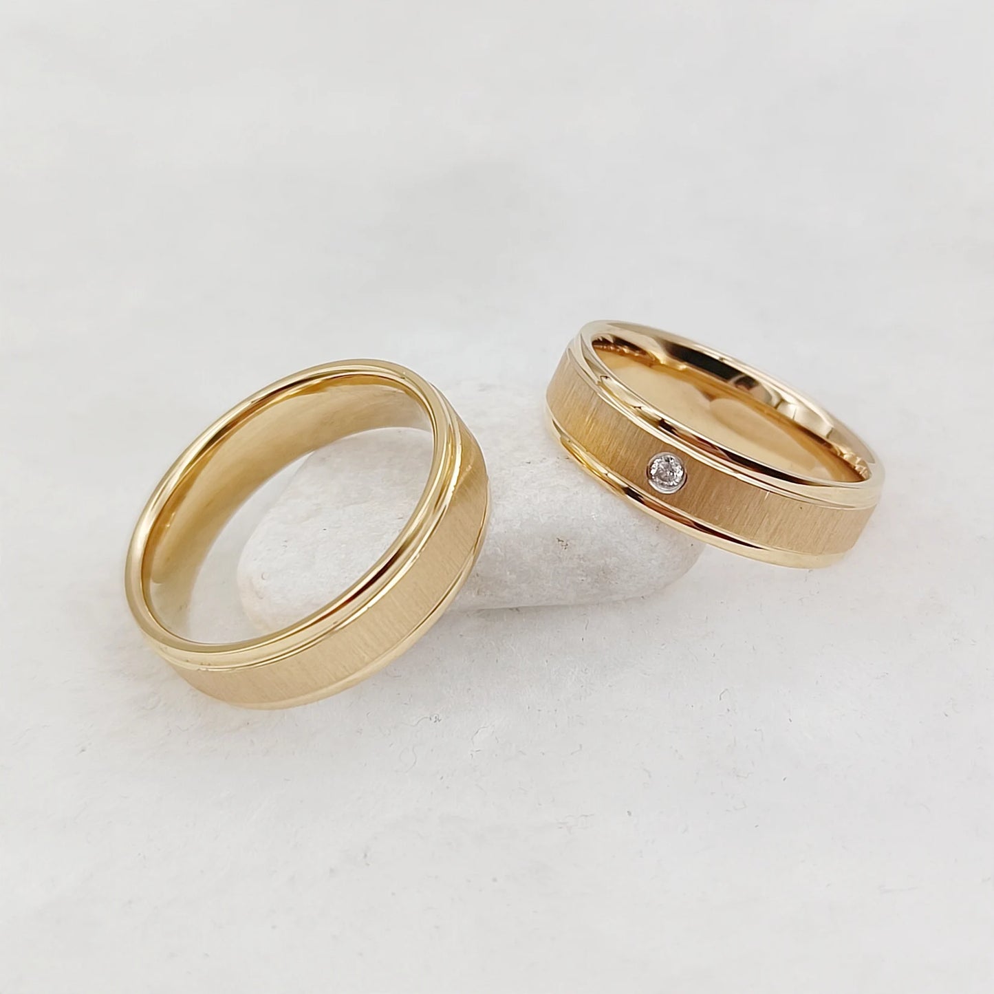 Wedding Rings Sets for Men and Women Handmade Unique Designer Matte 24k Gold Plated Titanium Jewelry Lover's Couples Ring