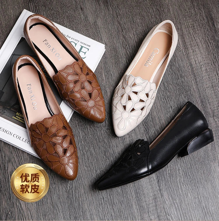 Mid Heel Casual Shoes for Women Heels Wedding Hollow Out Black Square Heel Formal Shoes Work Lady Fall Zapatilla Mujer 2023