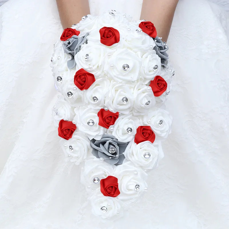 Waterfall New Wedding Bouquets for Bride and Bridesmaid Rose Rhinestones Hand Flower Party Wedding Decoration
