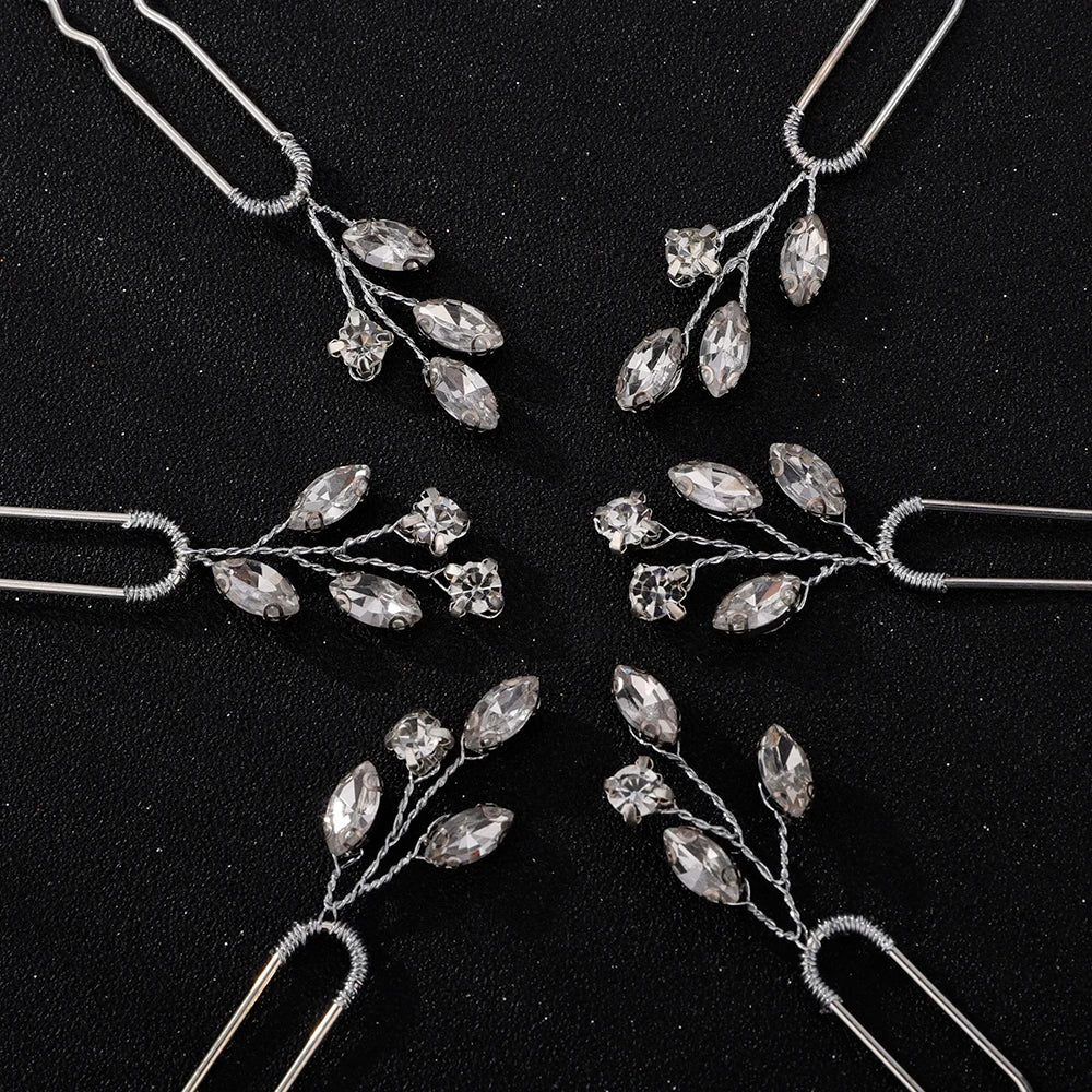 Silver Rhinestone Hairpins for Wedding Hair Accessories Women Handmade Gold Pearl Bridal Hair Pins Simple Trendy Headpiece Tiara