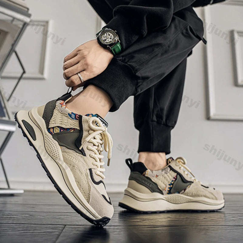 Men Sneakers 2025 Spring Autumn New Comfortable Outdoor Non Slip Running Shoes Trend Wear-resistant Vintage Lace Up Casual Shoes