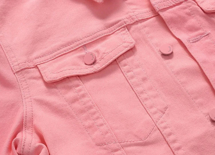 Men Pink Denim Jackets Outwear Slim Fit Denim Coats New Fashion Male Cotton Casual Jeans Jackets Streetwear Jean Coats Size 4XL