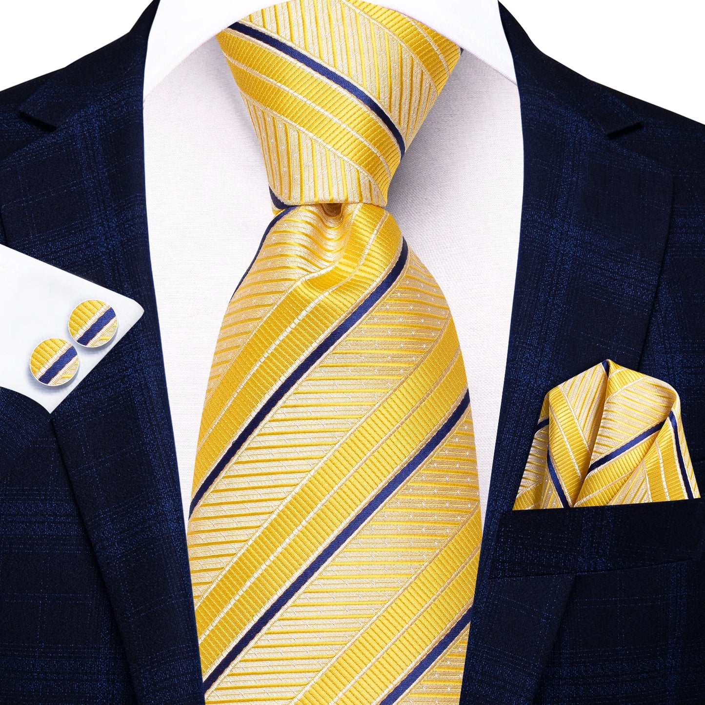 Hi-Tie Striped Burgundy Blue Black Men Elegant Necktie Handkerchief Cufflinks 3PCS Set Fashion Classic Silk Luxury Tie for Man