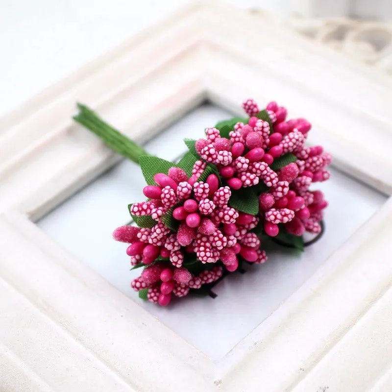 12pcs pearl Berry Artificial Stamen Flower For Wedding Home Decoration Pistil DIY wreath Scrapbooking Craft Fake Flowers