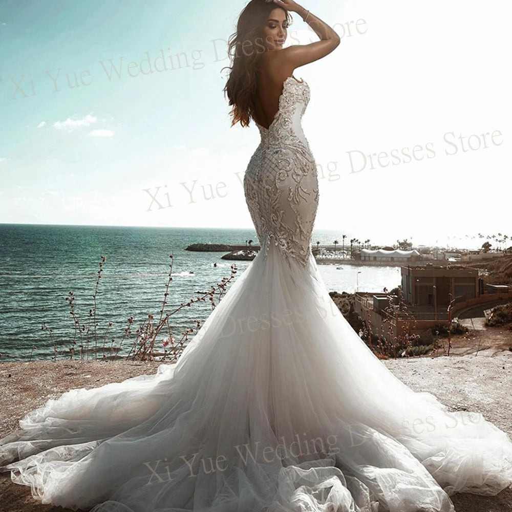 Sexy Luxury Wedding Dresses Lace Appliques Backless Slender Sweep Train Bride Gowns New Mermaid 2025 Tailored Women Customized