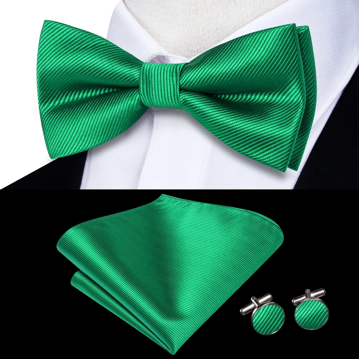 Hi-Tie Pink Dot Silk Mens Pre-tied Bow Tie Hanky Cufflink Set Dusty Pink Butterfly Knot Bowtie for Male Wedding Business