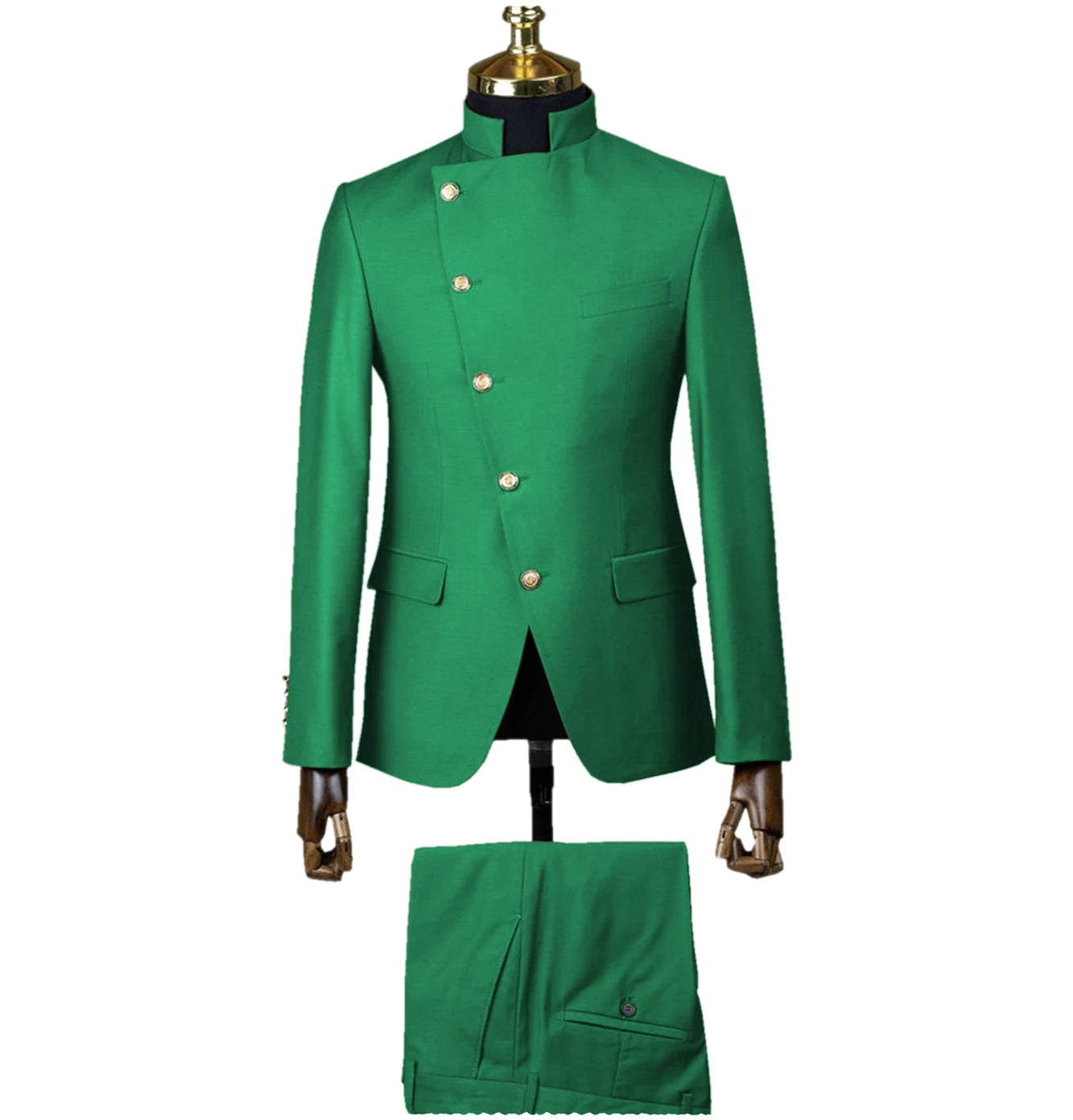 Men's Suit Blazer Sets 2 Pieces East Style Slim Fit Formal Indian Middle Stand-Up Collar Suit for Men Slant-Breasted Wedding
