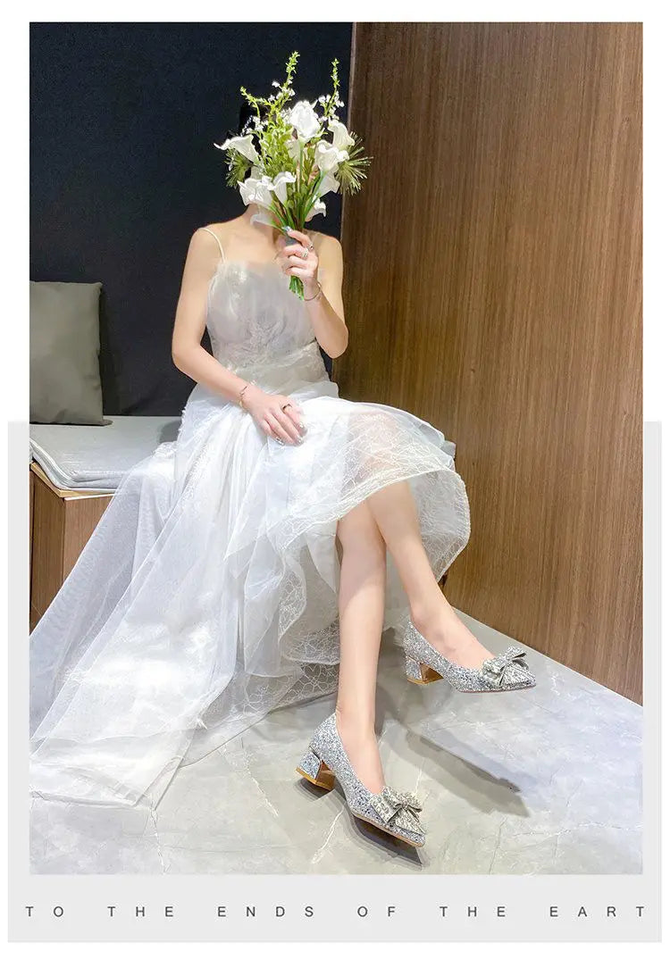 Women's Summer Footwear Stilito Rhinestone Shoes for Woman 2024 with Wedding Bride Genuine Mark Chic and Elegant A Comfortable E