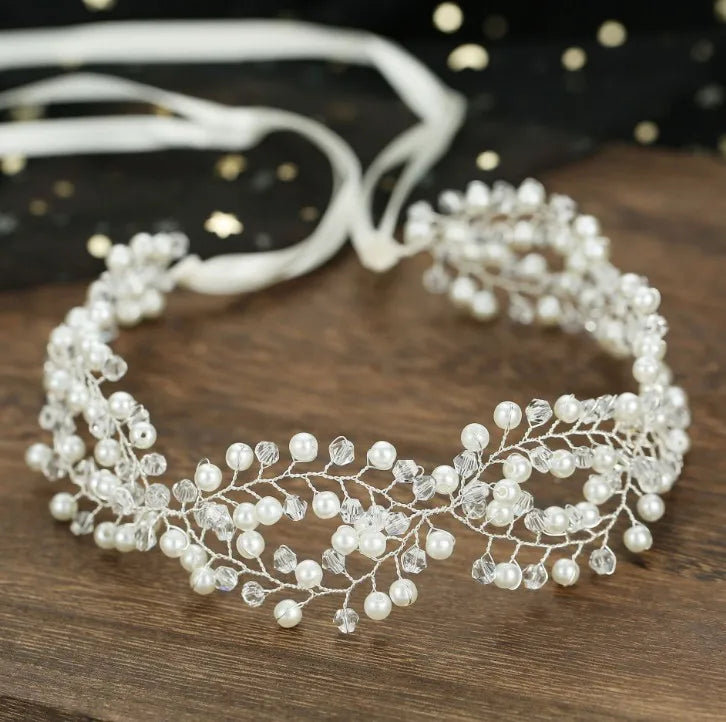 Bridal Bridesmaid Flower Girls Diamante Crystal Pearl Headband Rhinestone Wedding Prom Tiara Women Hair Accessories
