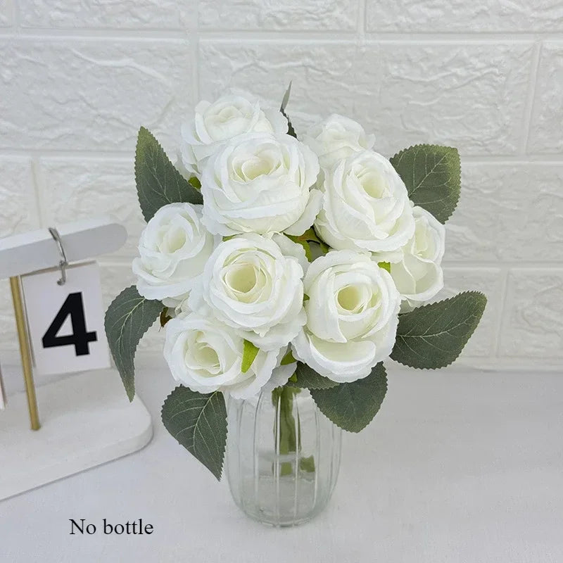 Wedding Bride Pink Roses Bouquet Artificial Flowers Auditorium Decoration Simulation Rose White Fake Flower Cafe Decortive