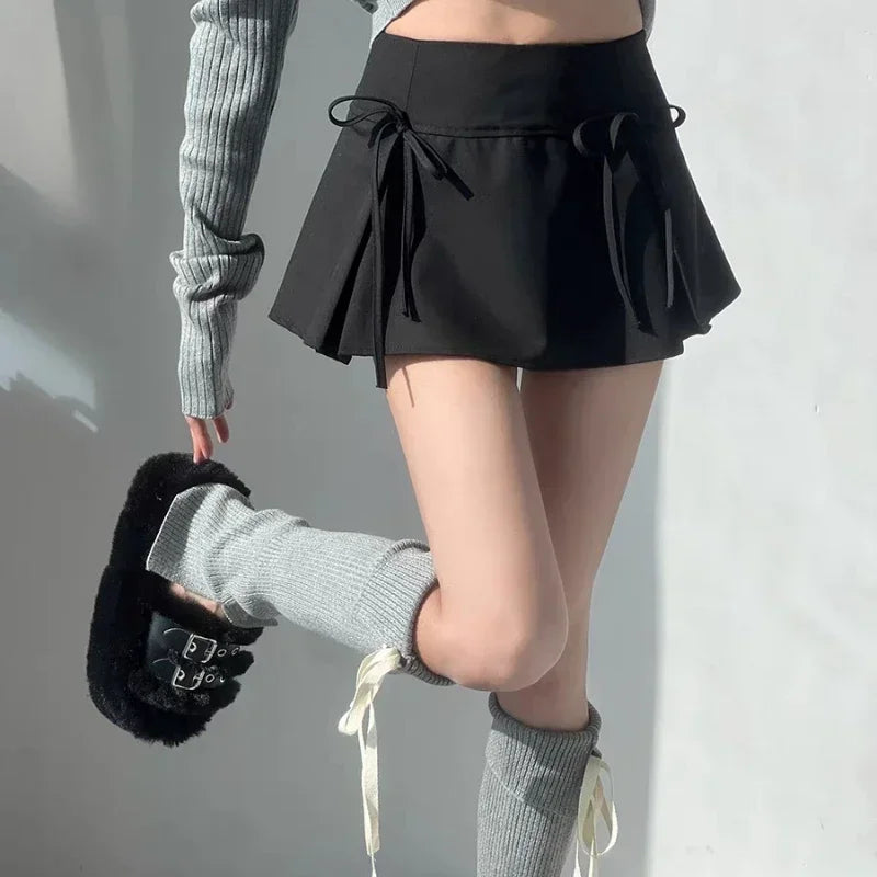Balletcore Mini Skirt with Bow Low Rise Boxy Pleated Short Skirt Miniskirt Summer Y2K 90s Cute Outfit
