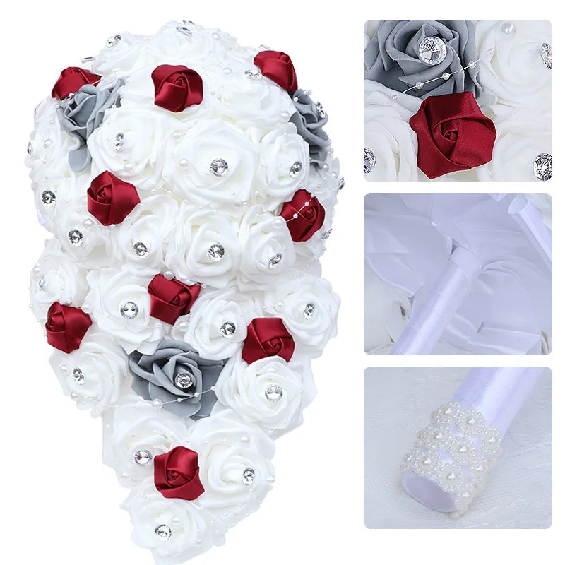 Waterfall New Wedding Bouquets for Bride and Bridesmaid Rose Rhinestones Hand Flower Party Wedding Decoration