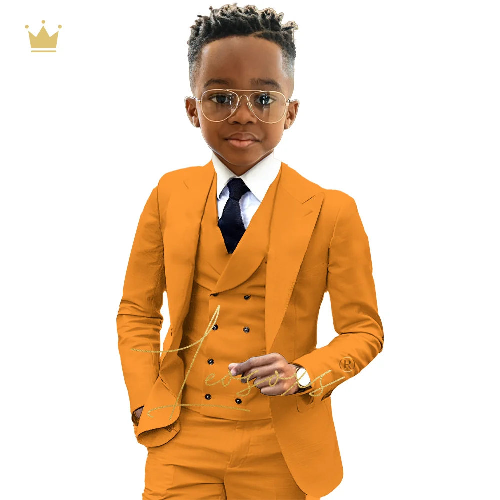 Boys formal suit 3 piece suit (jacket, green collar vest + trousers) custom wedding birthday queue celebration suit