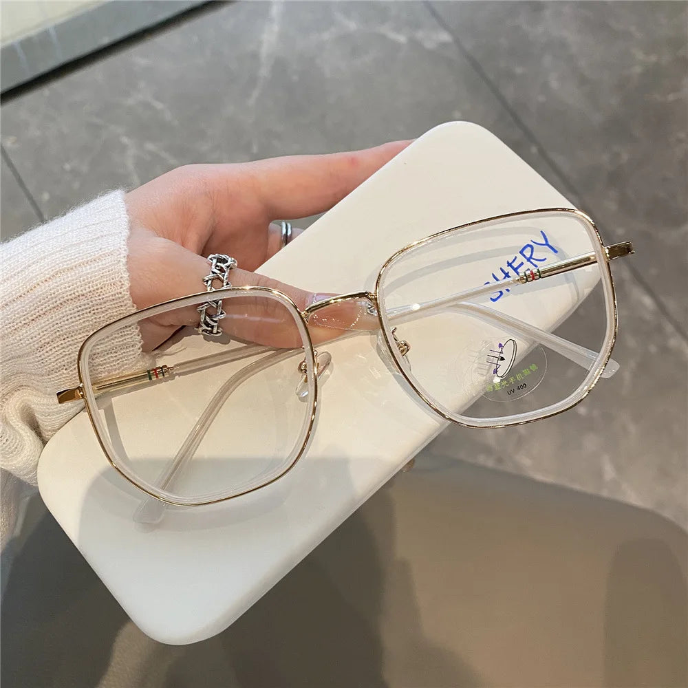 New women square polygon glasses for girl female metal frame glasses plain glasses Nearsighted Eyewear Glasses -1.0 -2.5 -2
