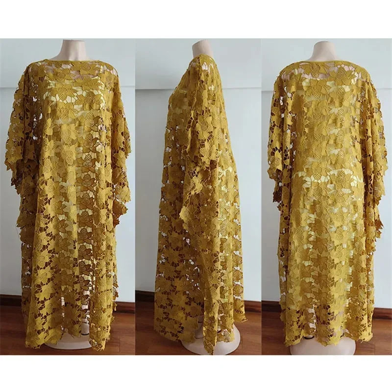 Lace Hollow Africa Dress African Dresses for Women African Clothes 2025 Dashiki Taditional Boubou Arabic Robe Femme Musulmane