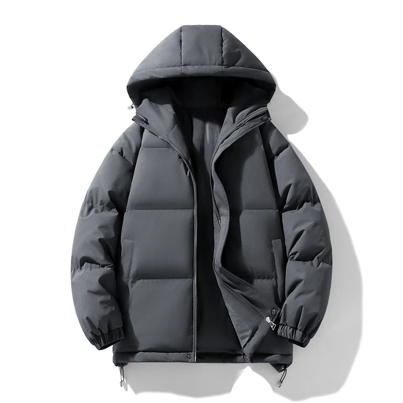 Men's Winter Thick Hooded Jacket - Warm Padded Coat, Youth Fashion Loose Fit Windproof Parka Outerwear