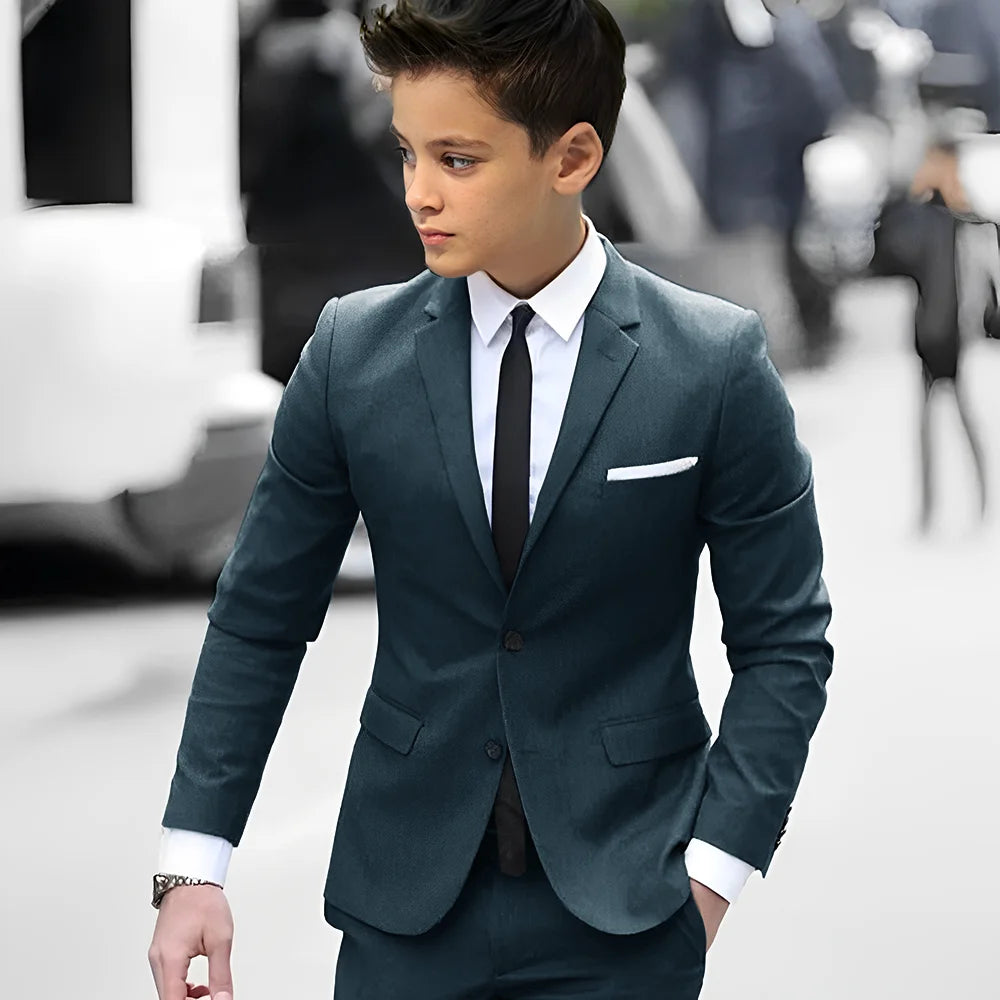 2 Piece Light Gray Boy Tuxedos For Wedding Notched Lapel Custom Kids Trim Fit Groomsmen Boy Suits