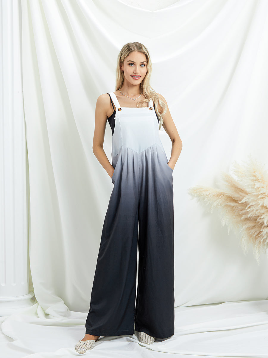 Women s Summer Long Jumpsuit Solid Color Tie Dye Pattern Print Sleeveless Spaghetti Strap Jumpsuit Casual Suspender Pants