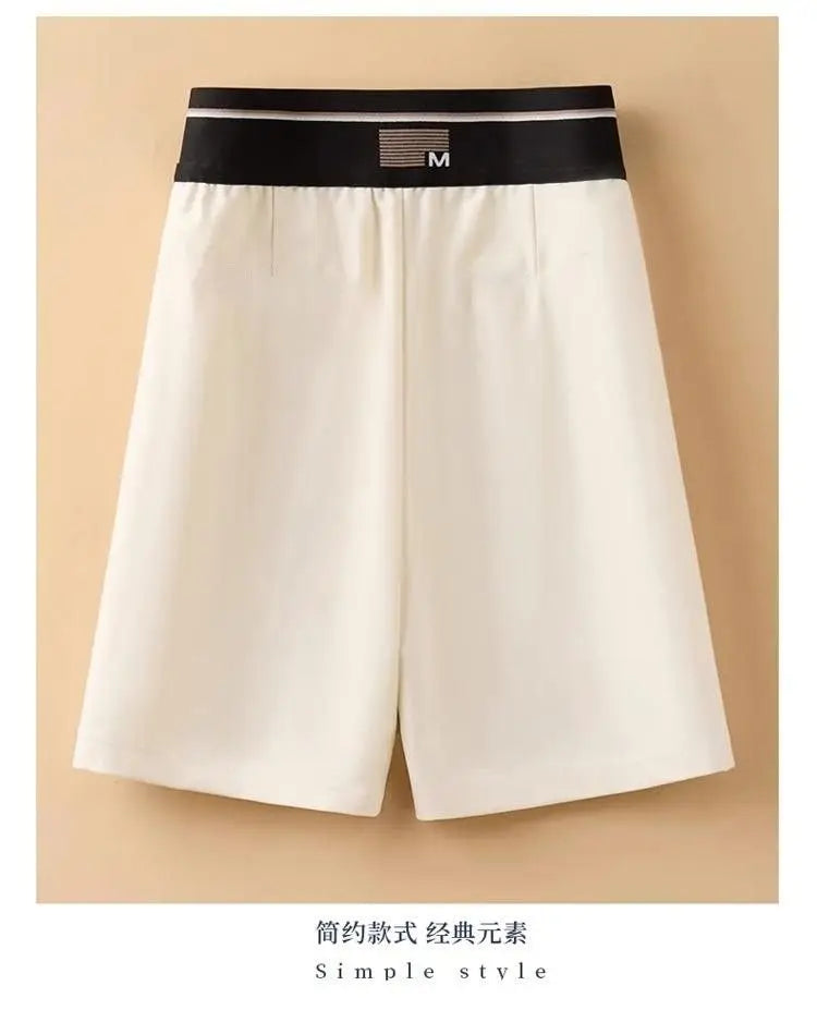 Female Korean Solid Color Spliced Casual Knee Pants Female Summer Fashion All-match High Waist Straight Pants Women's Clothing
