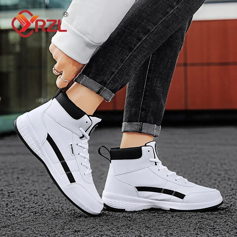 YRZL Men Shoes Spring Autumn Hight Top Waterproof Walking Sneakers Leisure Male Leather Sports Shoes Non-Slip Shoes for Men