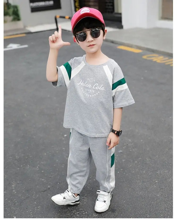 Boys Summer Clothing Set 2023 New Children's Cool Loose Fit Sportswear Korean Edition Baby Short Sleeve T-shirt 2 Pieces