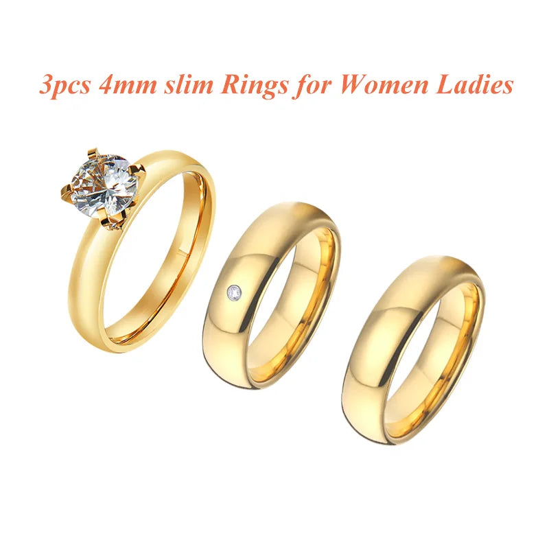 Ladies Stackable Cz Diamond Wedding Engagement Rings Bridal Sets For Girl women 24k Gold Plated Jewelry Love commitment alliance