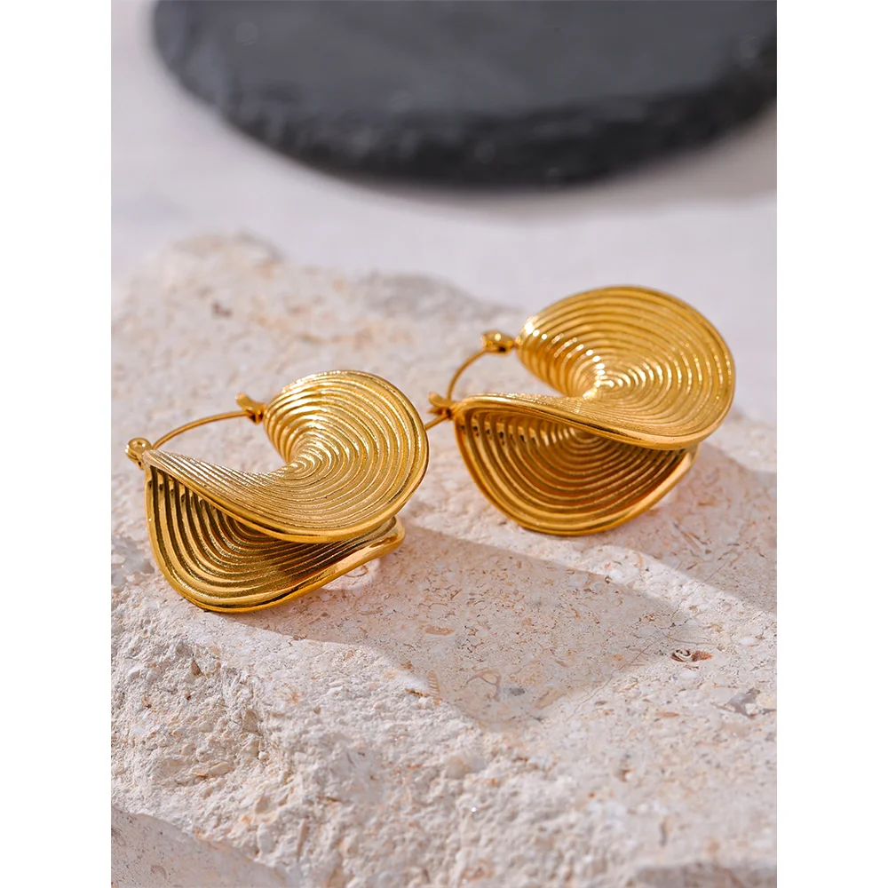 Yhpup Stylish Unique Stainless Steel Geometric Statement Waterproof Earrings Creative Metal Gold Color Temperament Jewelry Women