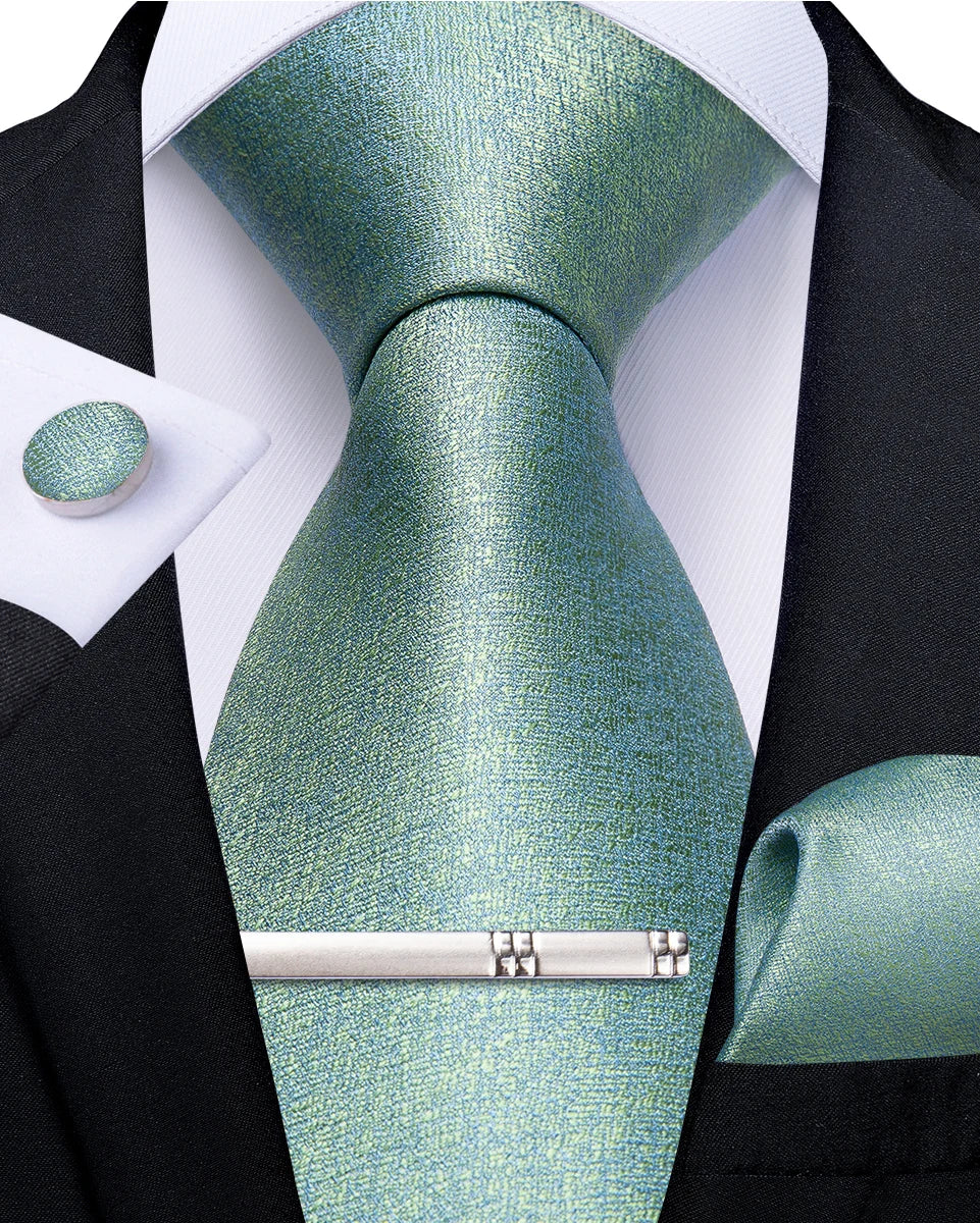 Men's Tie Set with Clip Luxury Retro Striped Floral 8cm Necktie Handkerchief Cufflinks Wedding Party Business Accessories Gift
