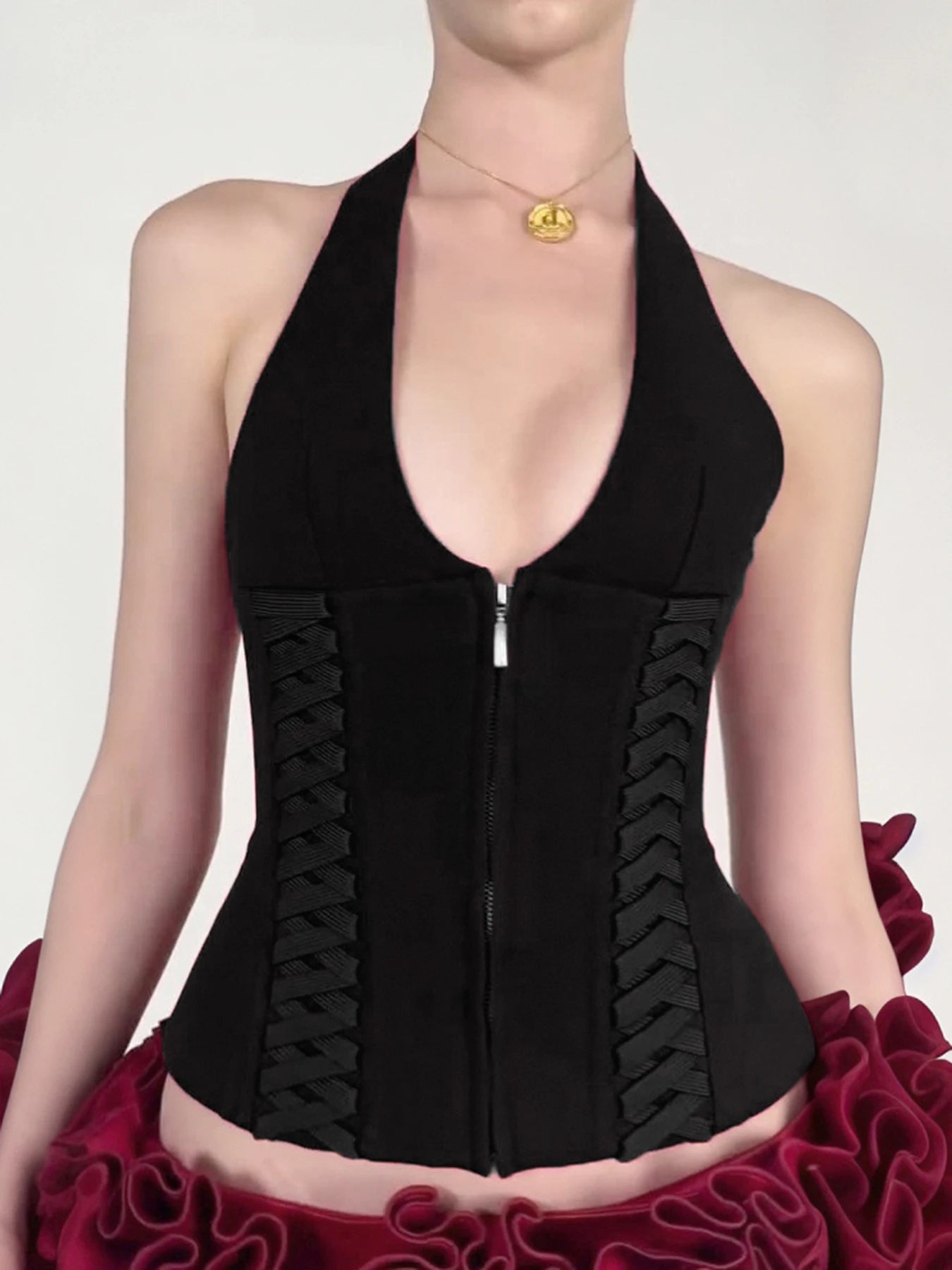Fashion Solid V-Neck Bandage Zipper Women Tank Trendy Chic Design Sexy Slim Hotsweet Summer New Blouses