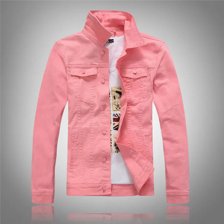 Men Pink Denim Jackets Outwear Slim Fit Denim Coats New Fashion Male Cotton Casual Jeans Jackets Streetwear Jean Coats Size 4XL