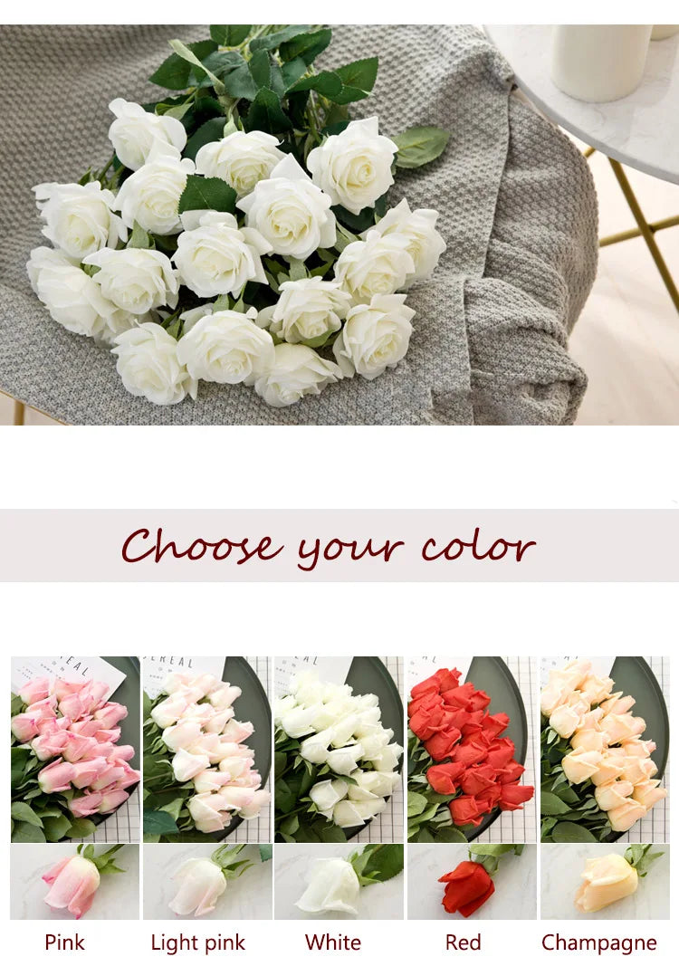 Wedding Decorations 12pcs/Lot Rose Latex Artificial Flowers Floral Silk Real Touch Rose Flowers Home Birthday Party Bouquet
