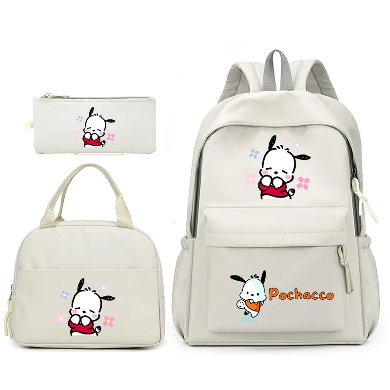 3pcs/Set Pochacco Backpack with Lunch Bag for Teenagers Student School Bags Casual Comfortable Travel Set
