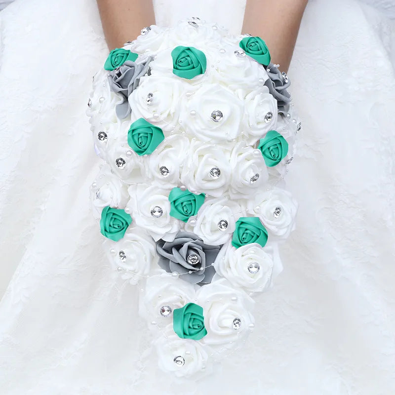 Waterfall New Wedding Bouquets for Bride and Bridesmaid Rose Rhinestones Hand Flower Party Wedding Decoration