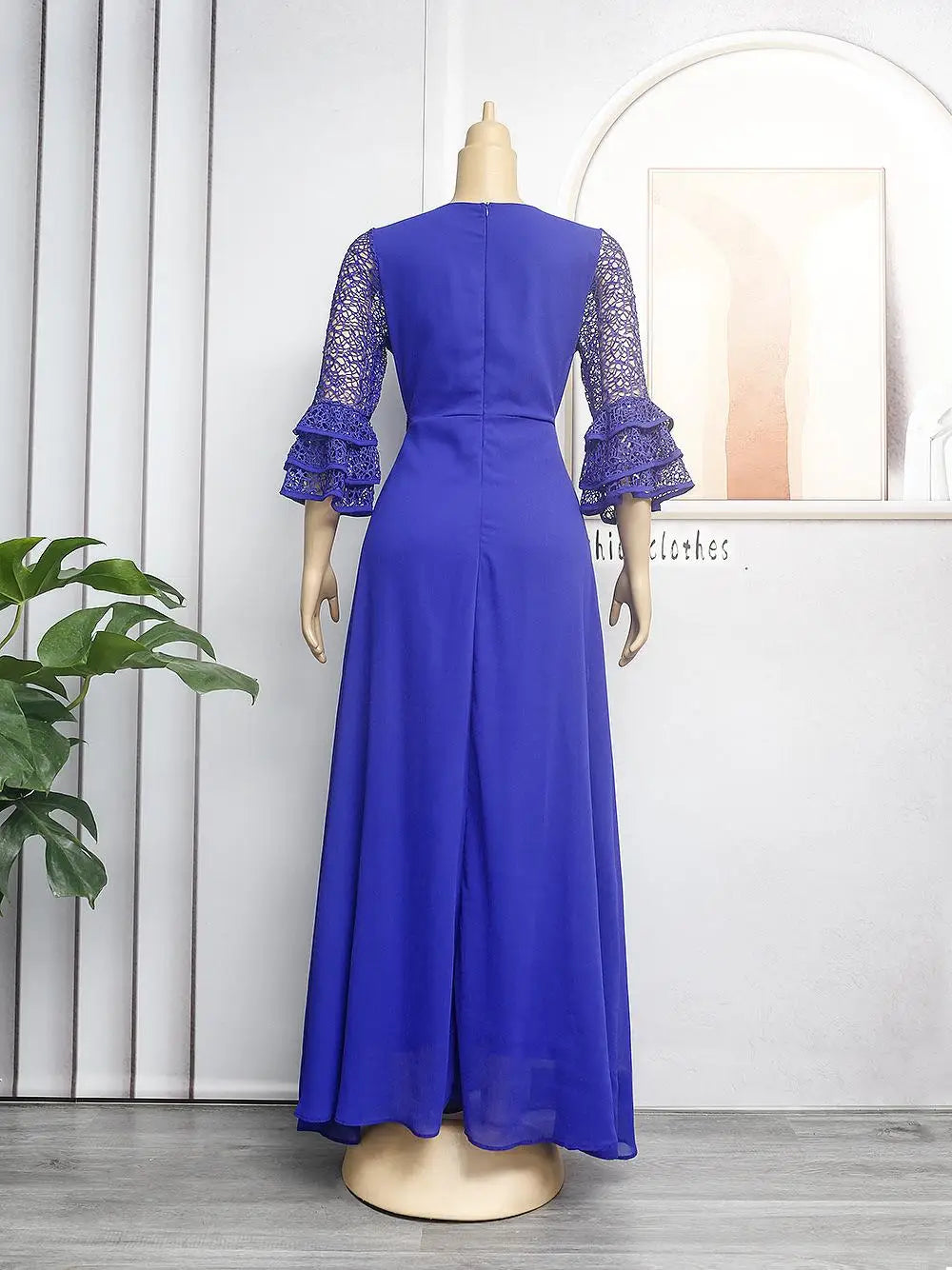 Muslim African Clothes Dresses Elegant Fashion Sequins Lace Ruffle Sleeve Clothing Evening Party Gown Women Plus Size Dresses