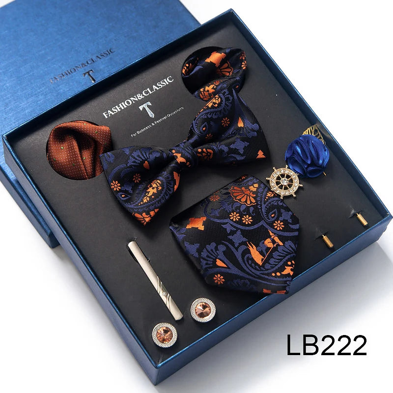 Men's Tie Set Luxury Gift Box Silk Tie Necktie Set 8pcs Inside Packing Festive Present Cravat Pocket Squares Holiday Gift Men