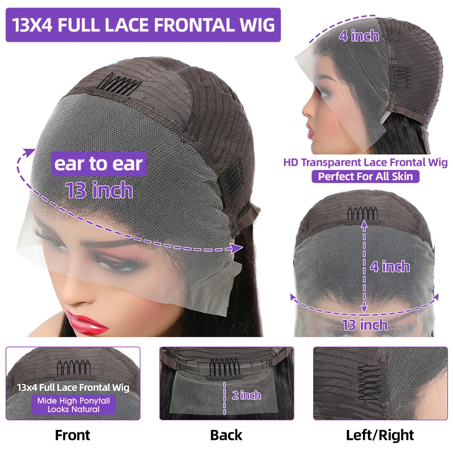 Lemoda 13x6 HD Lace Frontal Wigs Human Hair Body Wave 250% Density Brazilian Virgin Hair Full Frontal Lace Wig Pre plucked 12A