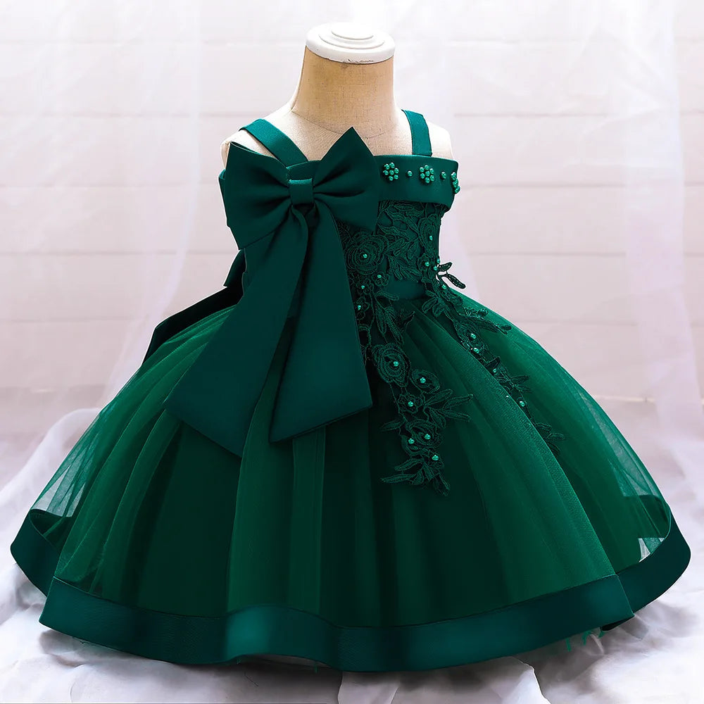 6 12 24 36 Months Baby Girls Dress Big Bow Wedding Party Elegant Little Princess Dress Kids Birthday Present Christmas Vestidos