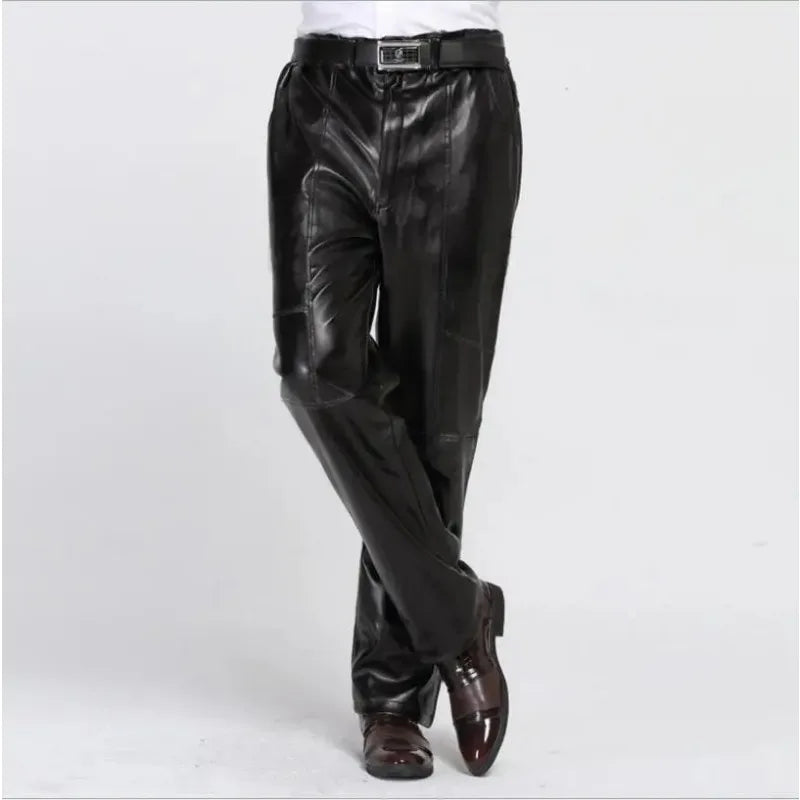 New Winter Men Fleece Leather Pants Warm PU Leather Trousers Good Quality Large Size Wool liner Thicker Warm Winter Pants Size 5