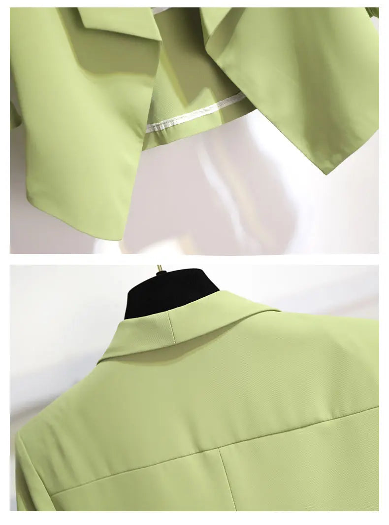 Women Spring Summer Green Blazer Pants Two Pieces Sets 2025 Office Lady Graceful Thin Suit Jacket Trousers Outfits Work Clothing