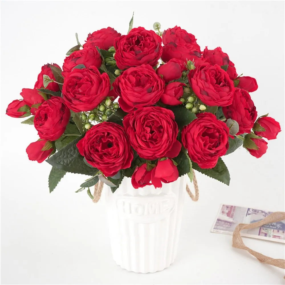 1PC 30CM Fake Roses Silk Peony Artificial Flowers Cheap New Year's Christmas Decorations Vase Home Wedding Bridal Bouquet Indoor