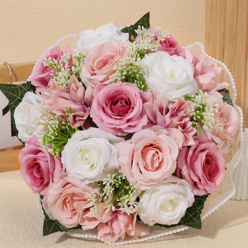 1PC White Rose Bouquets for Bride Bridesmaid Bouquets Wedding Tossing Bouquet photography props Ball Party Valentine's Day Gift