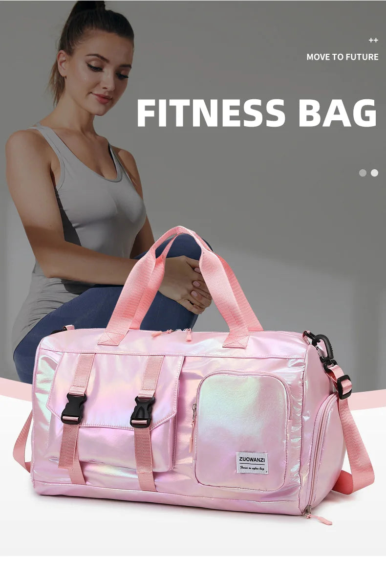 Pearl Glossy Gym Bag Women Fitness Training Handbag Waterproof Yoga Bags Wet Dry Separation Swimming Pack Female Travel Tote Bag