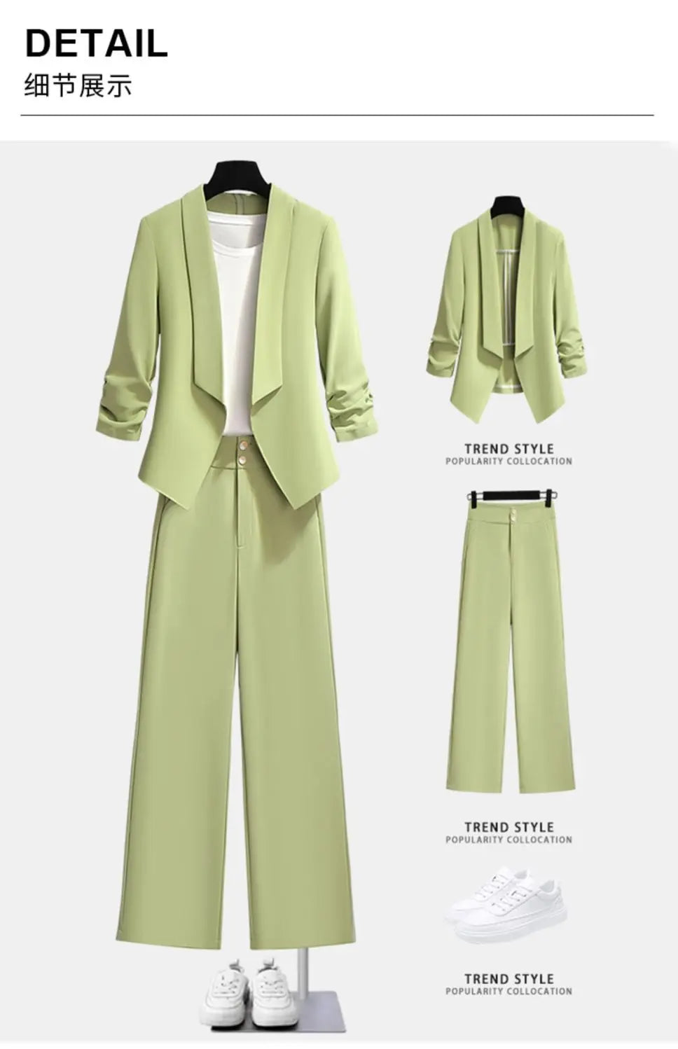 Women Spring Summer Green Blazer Pants Two Pieces Sets 2025 Office Lady Graceful Thin Suit Jacket Trousers Outfits Work Clothing