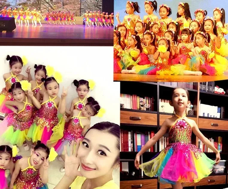 Summer Stage Princess Girls Casual Dresses Sequin Tutu Children Costume Robe Fille Party Baby Clothing Dance Kids Dress Vestidos