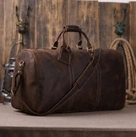 Vintage Waxed Canvas Men Luggage bag Genuine Leather Men Travel Bags Large Duffel Bags Weekend bag of trip Overnight carry on
