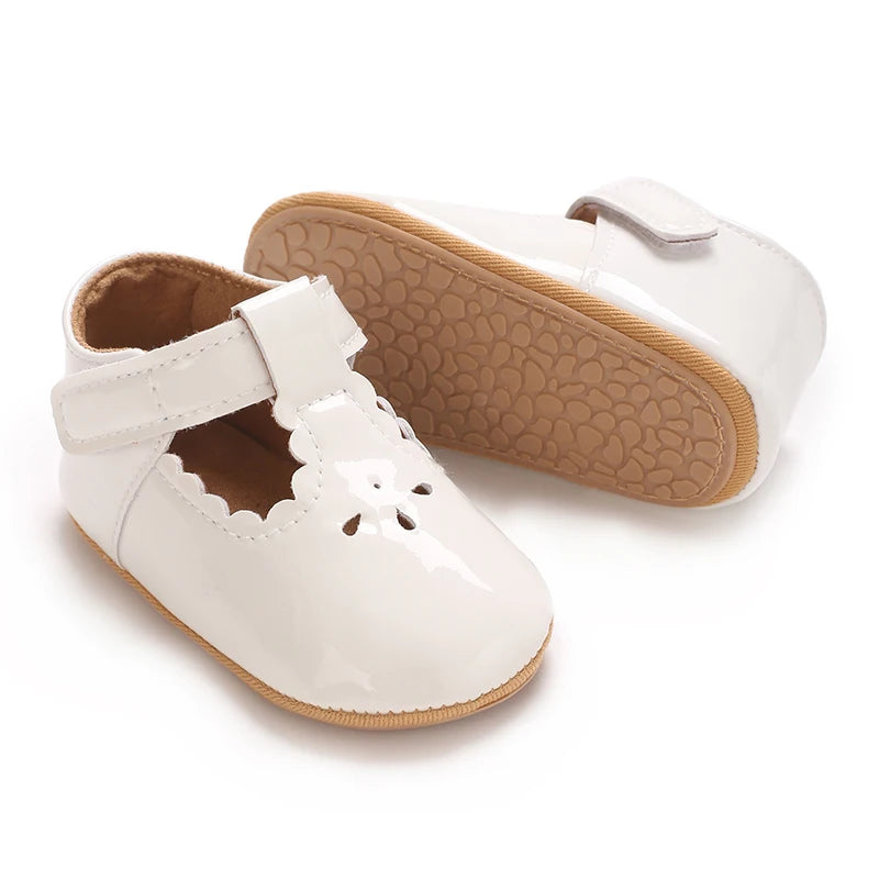 VALEN SINA 0-18 Months Newborn Girl White Baptism Shoes Bow Non-slip Rubber Soft-Sole Flat PU First Walker Mary Janes