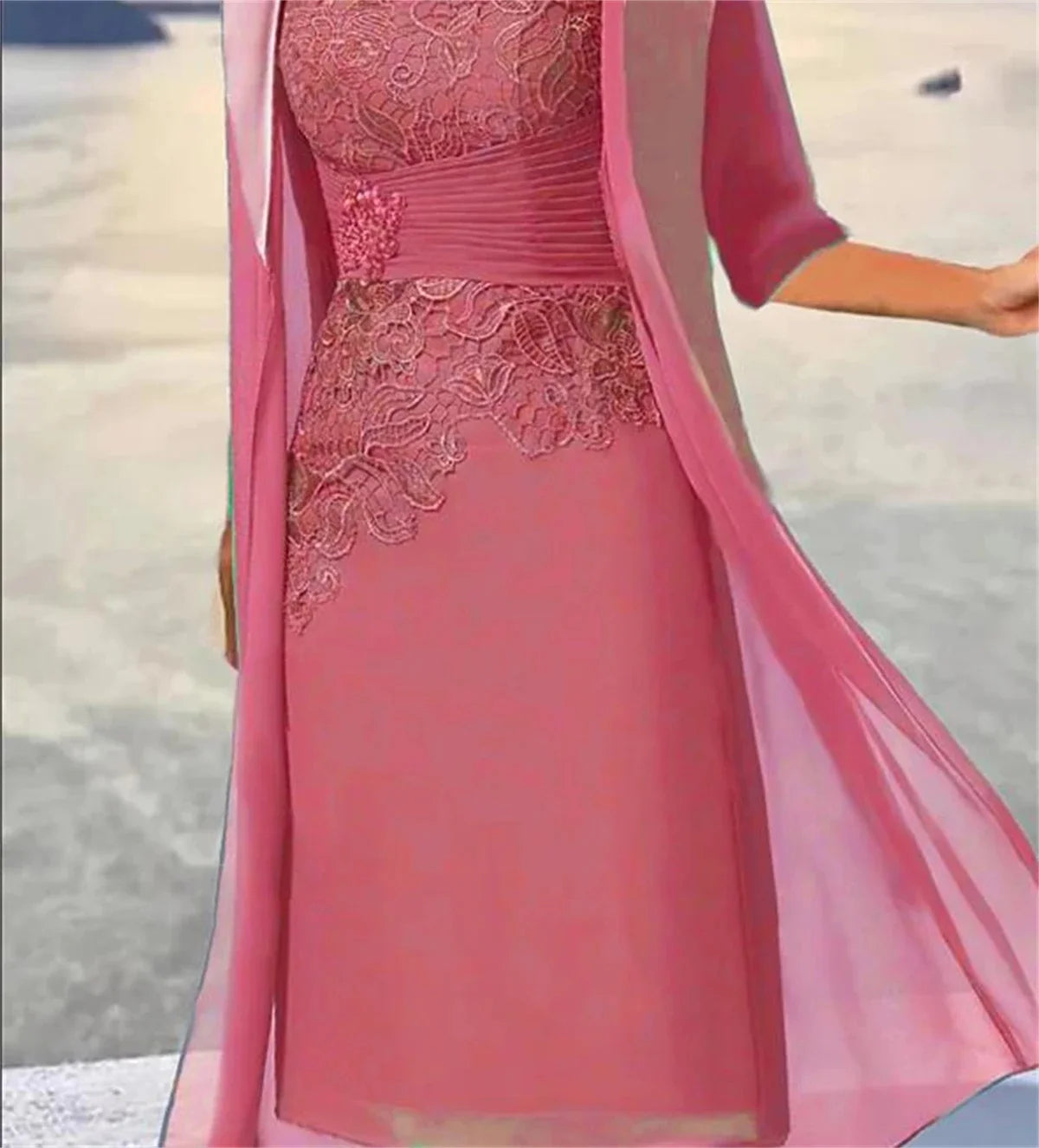 Mother of the Bride Dresses For Weddings Midi Dusty Blue Knee-Length Floral Lace Appliques Layered Ruched فستان
