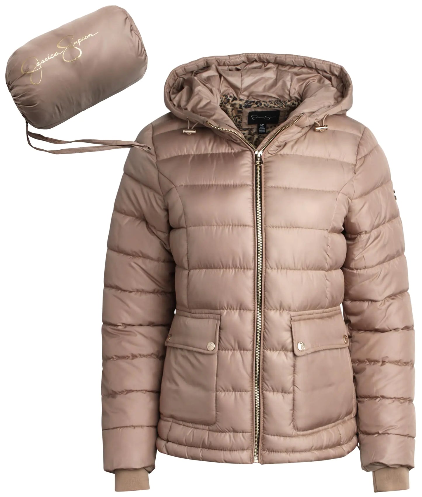 Jessica Simpson Womens Puffer Jacket - Full Zip Up Insulated Quilted Jackets for Women - Cozy Women Winter Coats (S-XL) Size X-Large Sand Beige