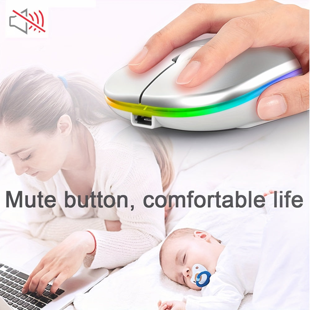 Wireless Mouse RGB Rechargeable Mice Wireless Computer Mause LED Backlit Ergonomic Gaming Mouse For PC Computer/laptop Windows/ios System With LED Color Light And Wireless 5.2