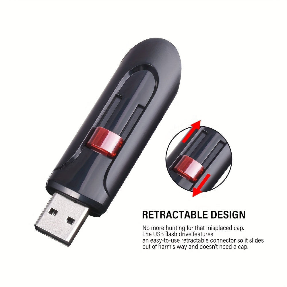 64GB Retractable USB Flash Drive - Durable Black Pen Drive with Red Slide, High-Speed Memory Stick for Business Gifts, Portable & Reliable Mini U Disk for Windows & MacOS